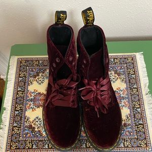 Wine Red Velvet Dr. Marten Ankle Boots